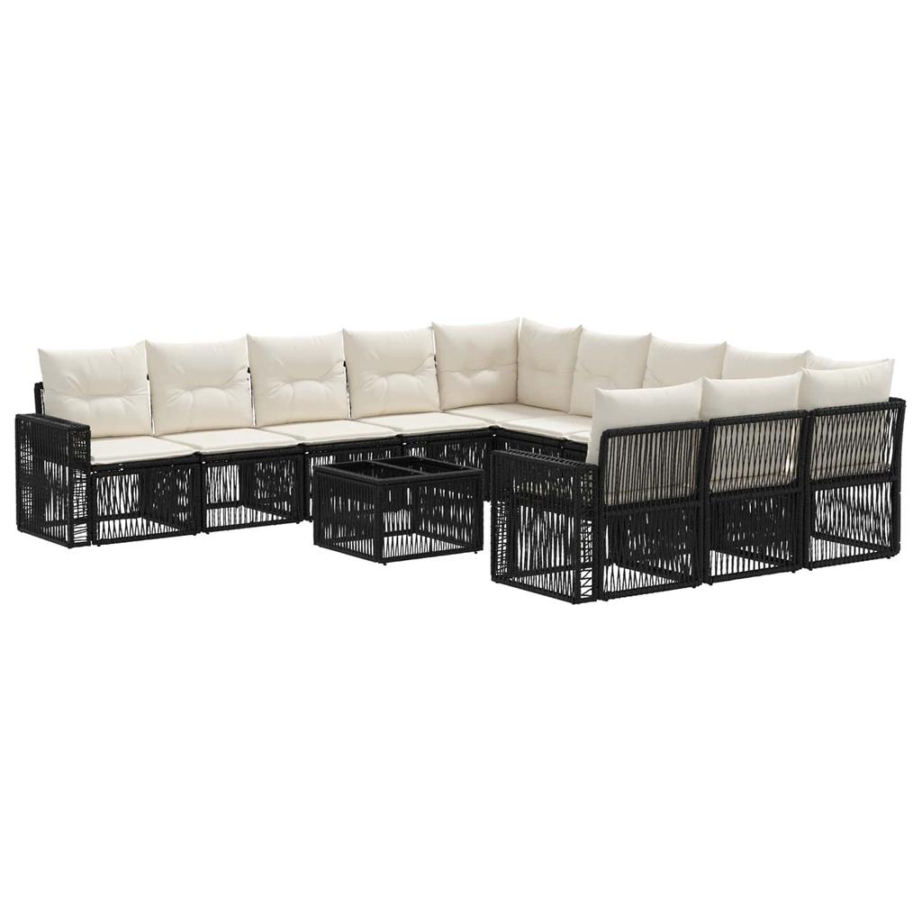12 Piece Garden Sofa Set Black and Cream White Poly Rattan