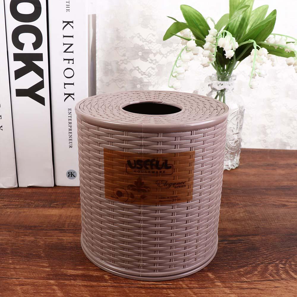 Beige/Dark Brown Simulation Rattan Tissue Storage Box Decorative Roll Paper Rack Container Kitchen