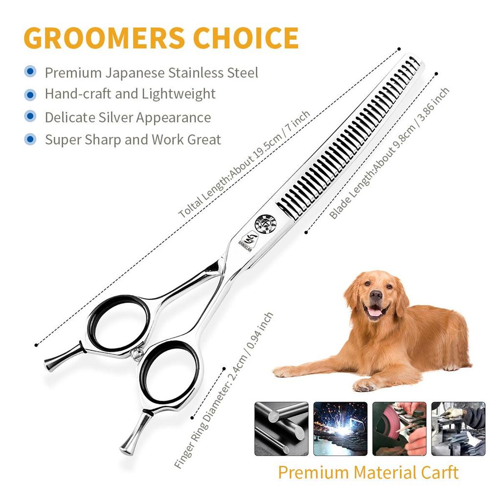 SANGELAR 7-дюймовые профессиональные японские ножницы высшего класса 440C Fishbone для прореживания домашних животных, инструменты для ухода за собаками, суперстальные ножницы для шерсти домашних животных