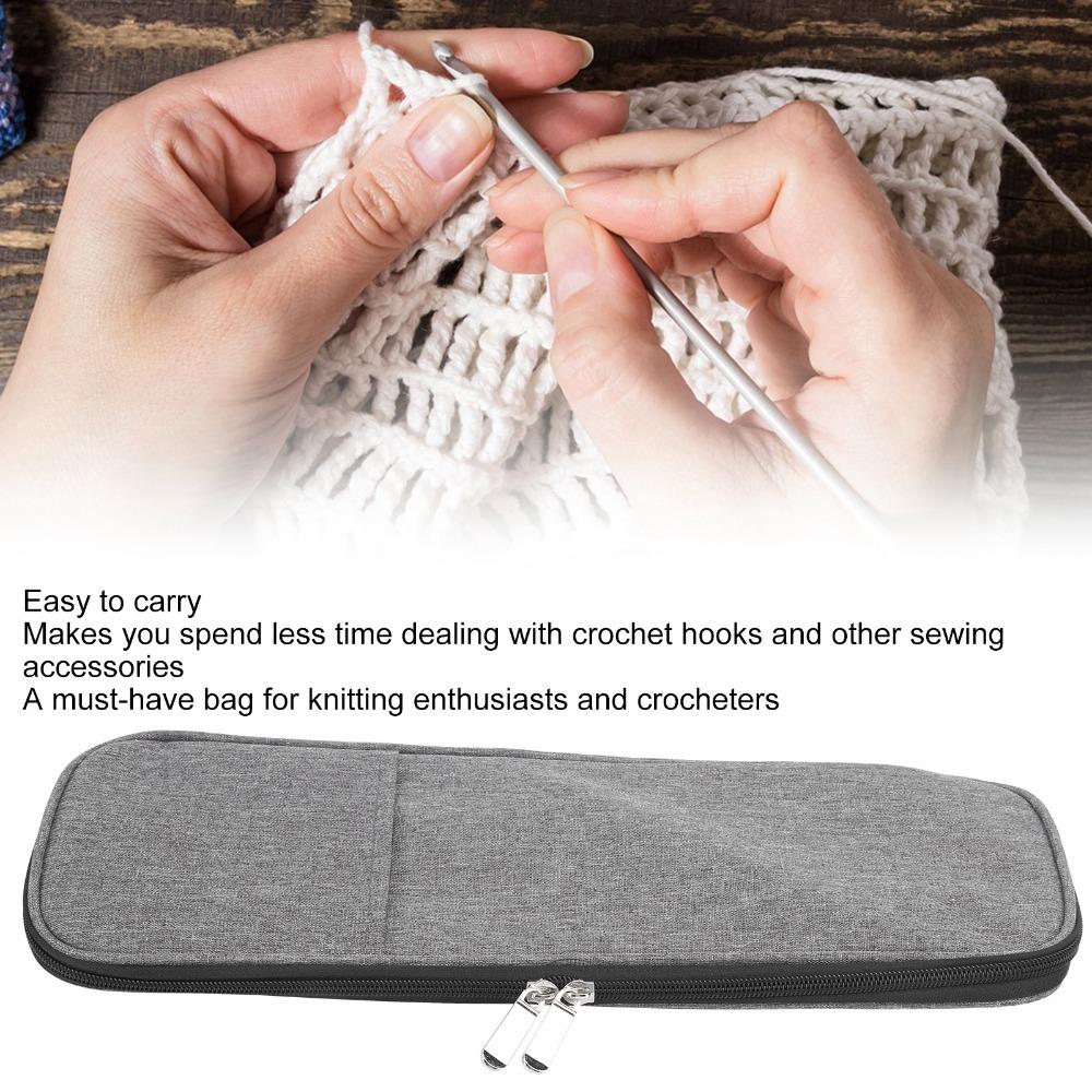 Zippered Pouch Crochet Storage Bag Gray Woven Storage Pouch For Knitting Lovers