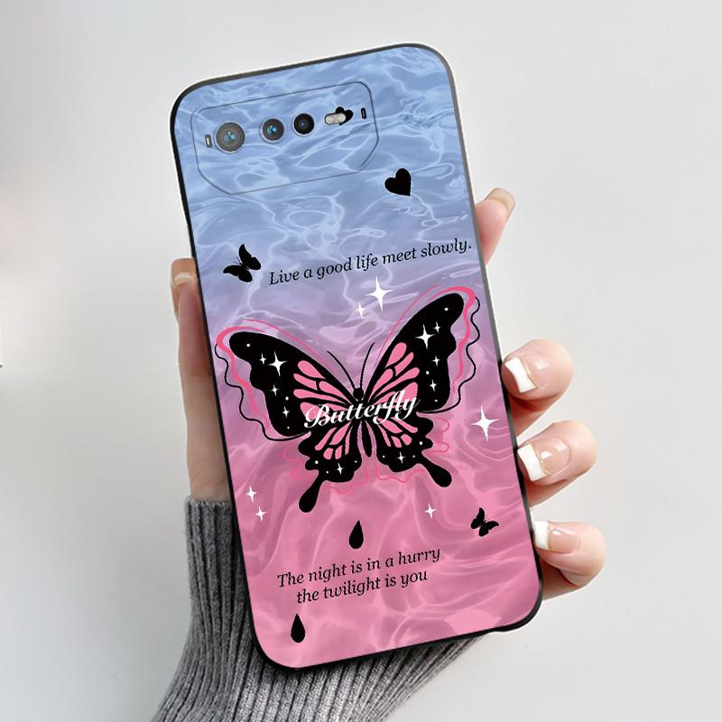 Casing For Asus ROG Phone 6 Pro 6D Phone Case Aesthetic Fashion Cute Cat Black Soft TPU Silicone Bumper Shockproof Back Cover