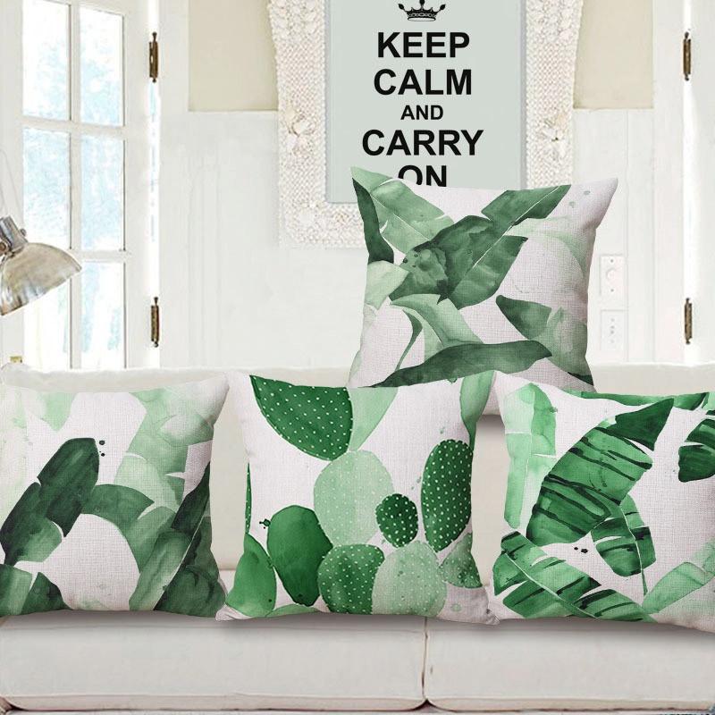 Роскошная хлопково-льняная наволочка с зелеными листьями для декора дивана и автомобиля