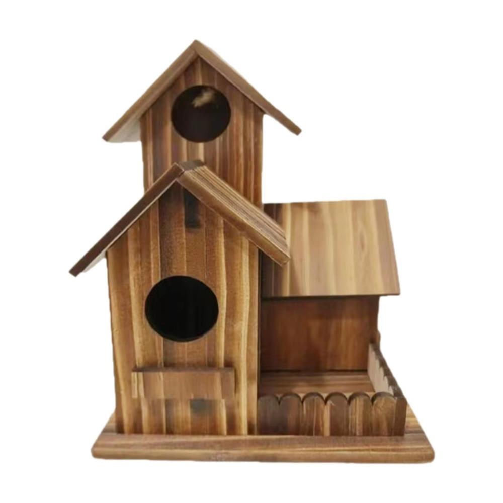 3 Chambers Wooden Bird House Incubation Box Thickened Hanging Birdhouse Rustic Weather Resistant Bird Villa Nest Backyard