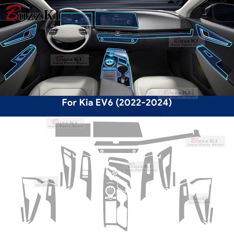 TPU Interior Film for KIA EV6   2024 Car Clear Stickers Center Console Screen Dashboard Gear Door Windows Panel Decal