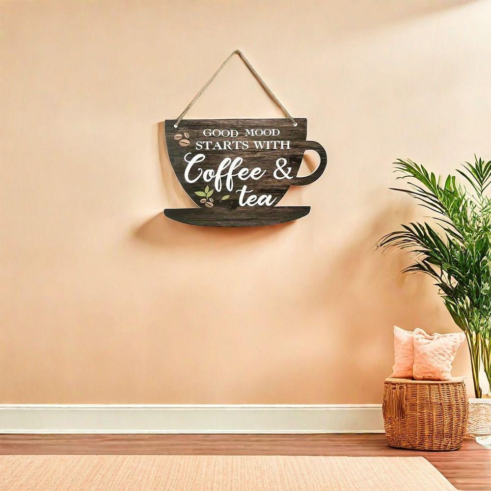 Vintage Coffee Shop Signage Wooden Wall Hanging Wall Decoration Coffee Cup Doorplate  Home