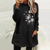 Autumn Winter Women's Long Hoodies Round Neck Loose Long Sleeve Pocket Dandelion Embossed Double-sided Velvet Sweatshirt for Women