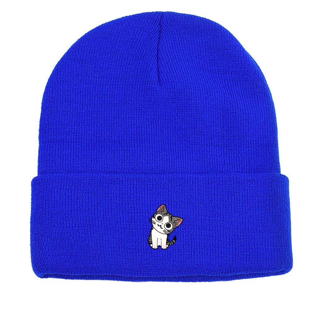 Шапка для девочек с принтом мультяшного кота, теплые зимние шапки для женщин, легкие однотонные ветрозащитные головные уборы, эластичные шапочки Skullies