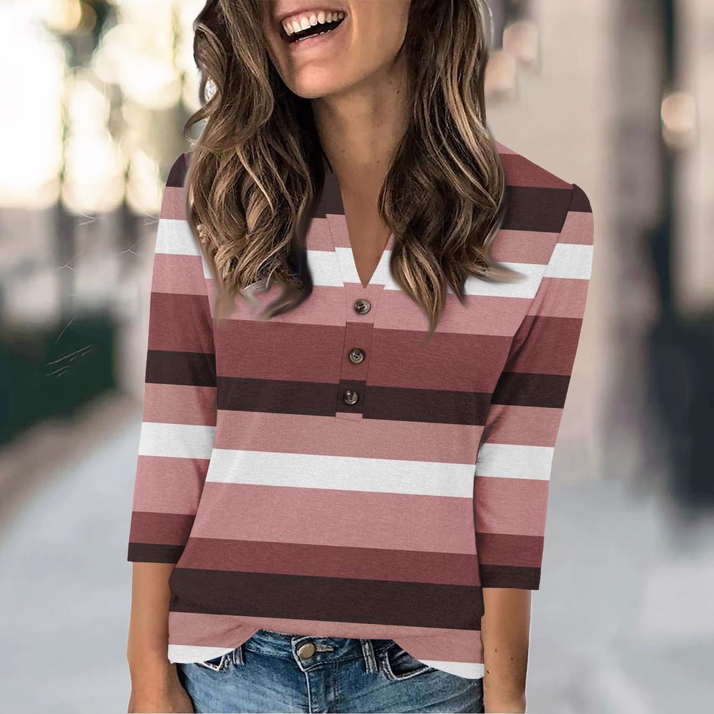 Женская мода повседневный свободный топ с рукавом 3/4 и круглым вырезом