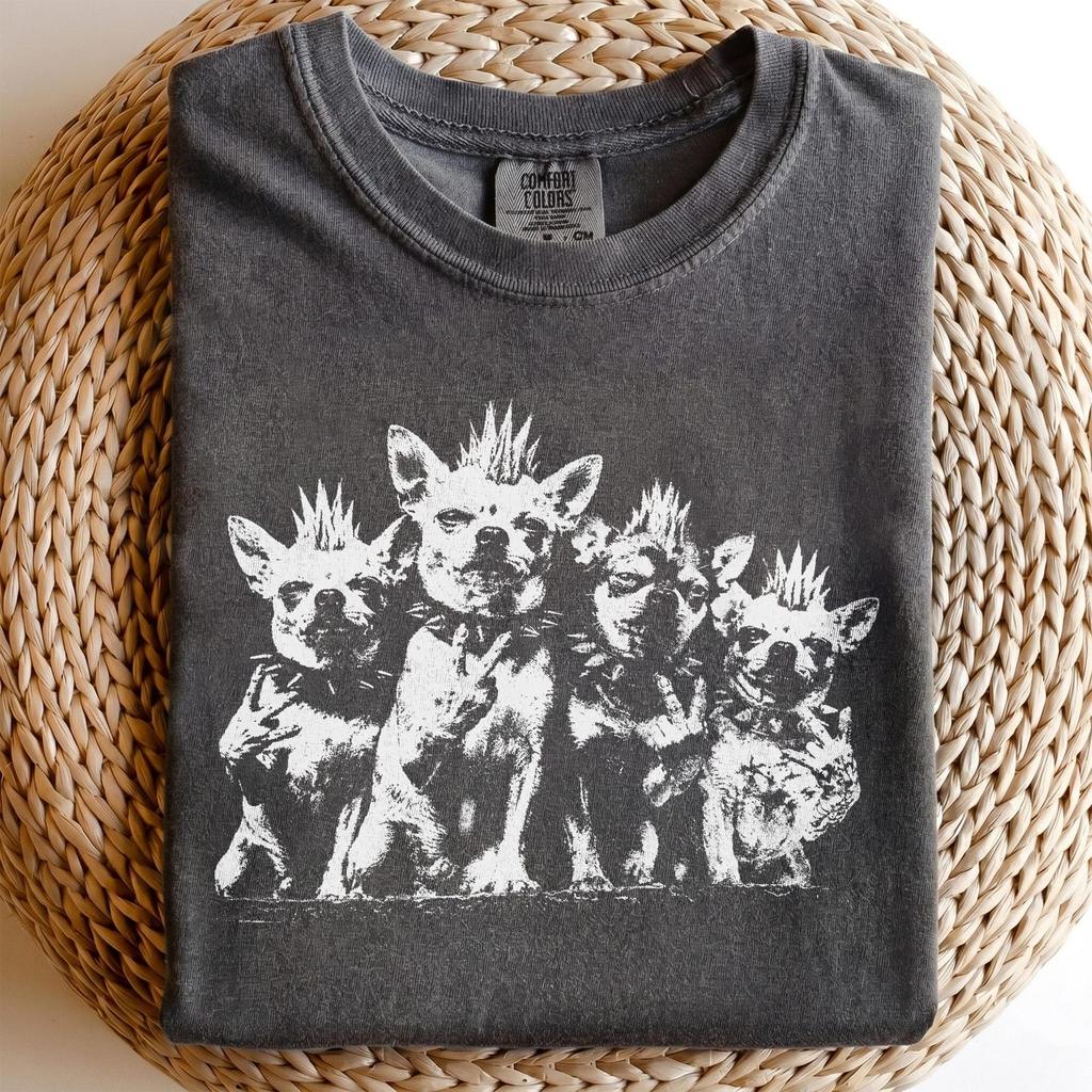 Punk Rock Chihuahuas Mohawk Dog Lover Shirt and kids tshirt, Spiked Collar Graphic Tee