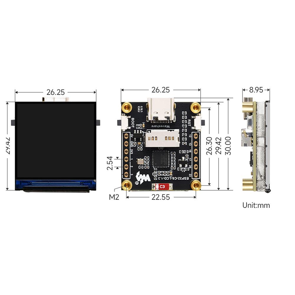 ESP11-C6 1.1-inch LCD Display ST7789 WIFI Bluetooth Development Board 111x111 Resolution Single Core Processor Type C