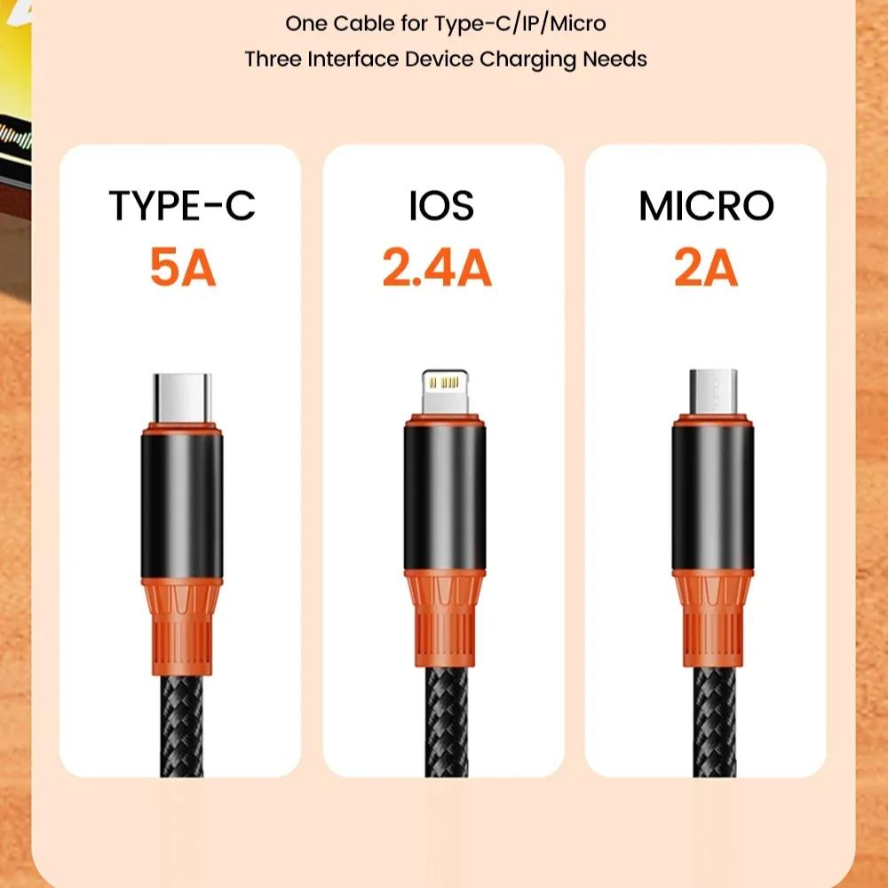 2 в 3 1,2 м кабель для быстрой зарядки Micro USB Type C кабель Lightning для Samsung Xiaomi Huawei для iPhone 16 15 14 13 Pro телефон зарядное устройство USB кабель для передачи данных