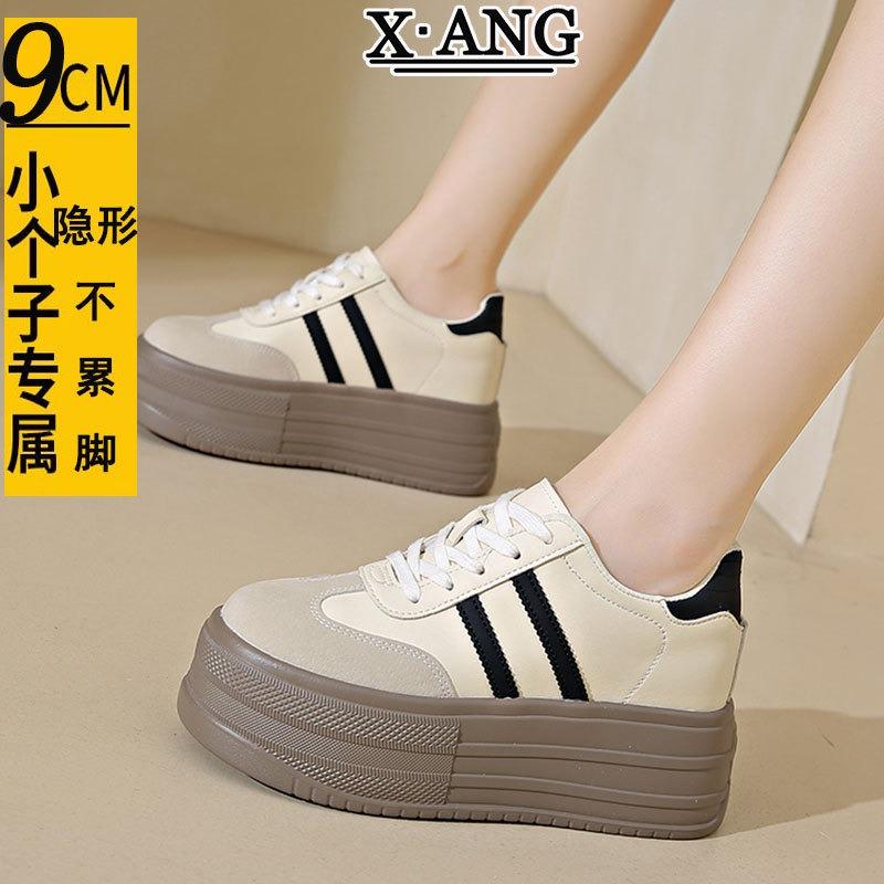 Small inner height increase women's shoes genuine leather spring and summer new platform casual board shoes