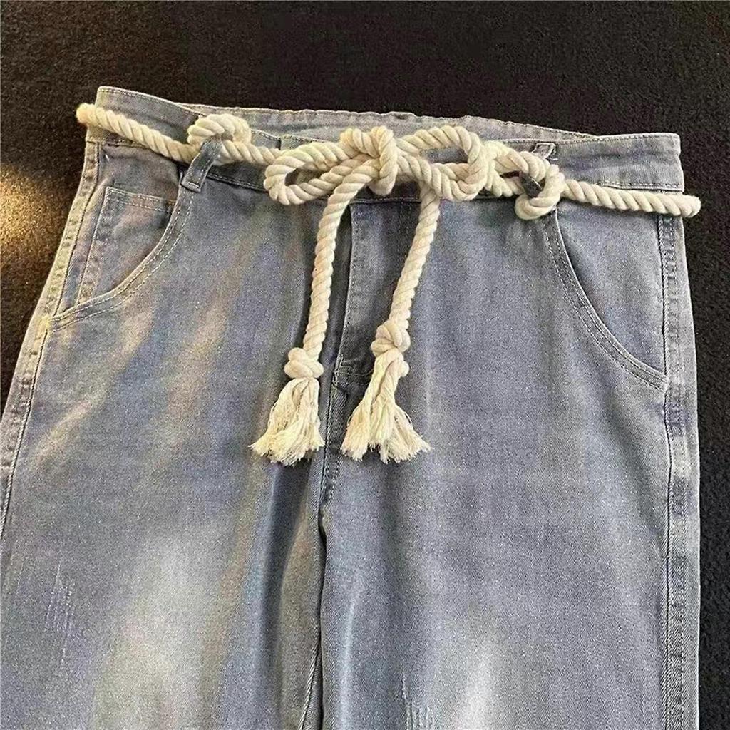 Cotton Linen Adjustable Belt Thick Rope Design Waist Girdle Retro Waistband for Jeans Outfits Casual Daily Wear Beige