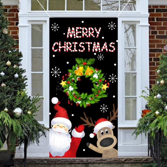 Christmas Door Curtain Santa Claus Door Cover Banner Reusable Photo Backdrop Door Cover for Indoor Outdoor Festive Decor