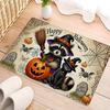 1 Halloween flannel floor mat machine washable, with cute raccoon witch cat and pumpkin pattern suitable for living room bedroom