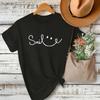 Women Summer T Shirt  Print Smiling Graffiti Short Sleeve Tees Casual   Printed  Tops