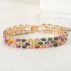 Широкий цветной циркониевый браслет, полностью бриллиантовый, розовое золото, медь с золотым покрытием, радужный браслет для женщин