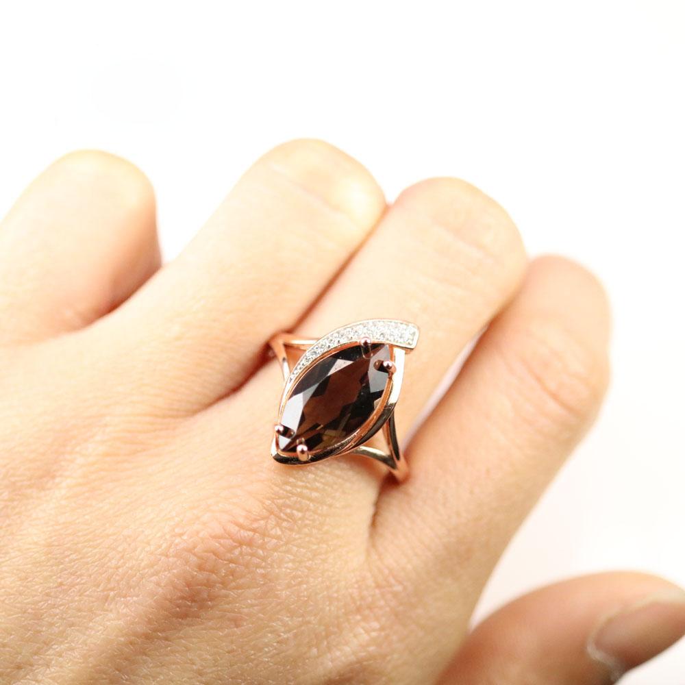 Bolaijewelry 925 Sterling Silver Ring Earrings Jewelry Set Natural Smoky Quartz Mq8*16mm Gemstone Fine Jewelry for Anniversaries Party