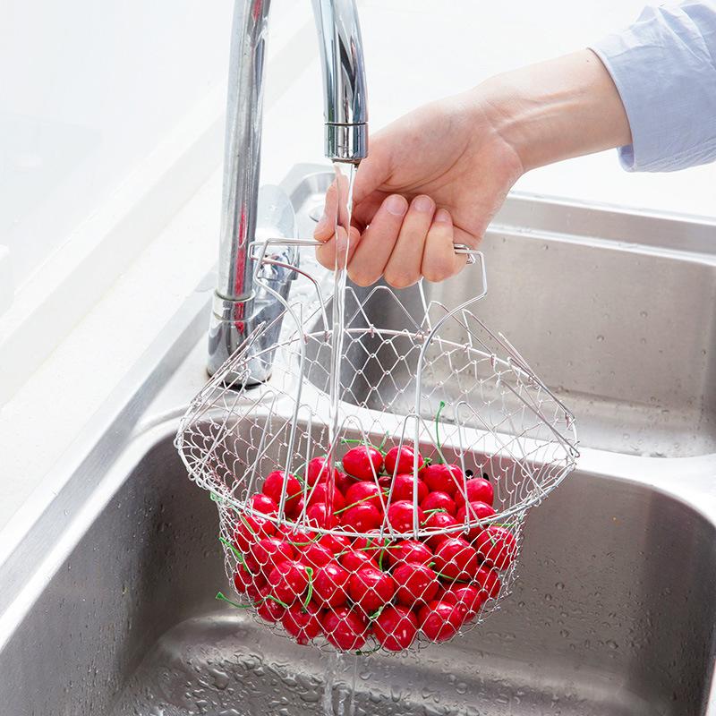 Корзины для приготовления пищи из нержавеющей стали, складная сковорода, кастрюли, посуда, дуршлаг для жарки, инструменты, кухонная кастрюля, сито, гаджеты