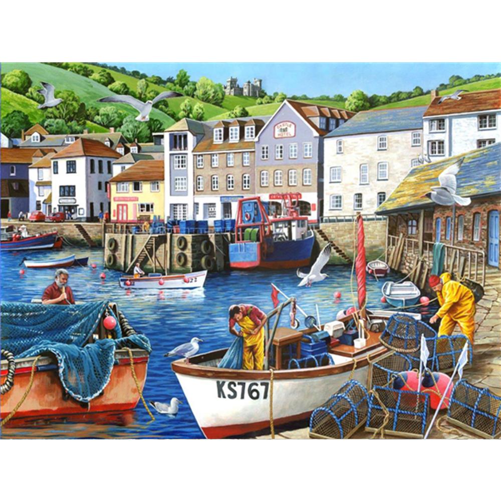 Полный дрель 5d наборы алмазной живописи новые поступления прибрежный город вышивка крестом Алмазная мозаика украшение корабля для дома