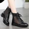 New Mesh Martin Boots for Women New Mesh Boots Genuine Leather Boots Hollowed Out Cool Boots Middle Heel Short Boots for Women's Shoes