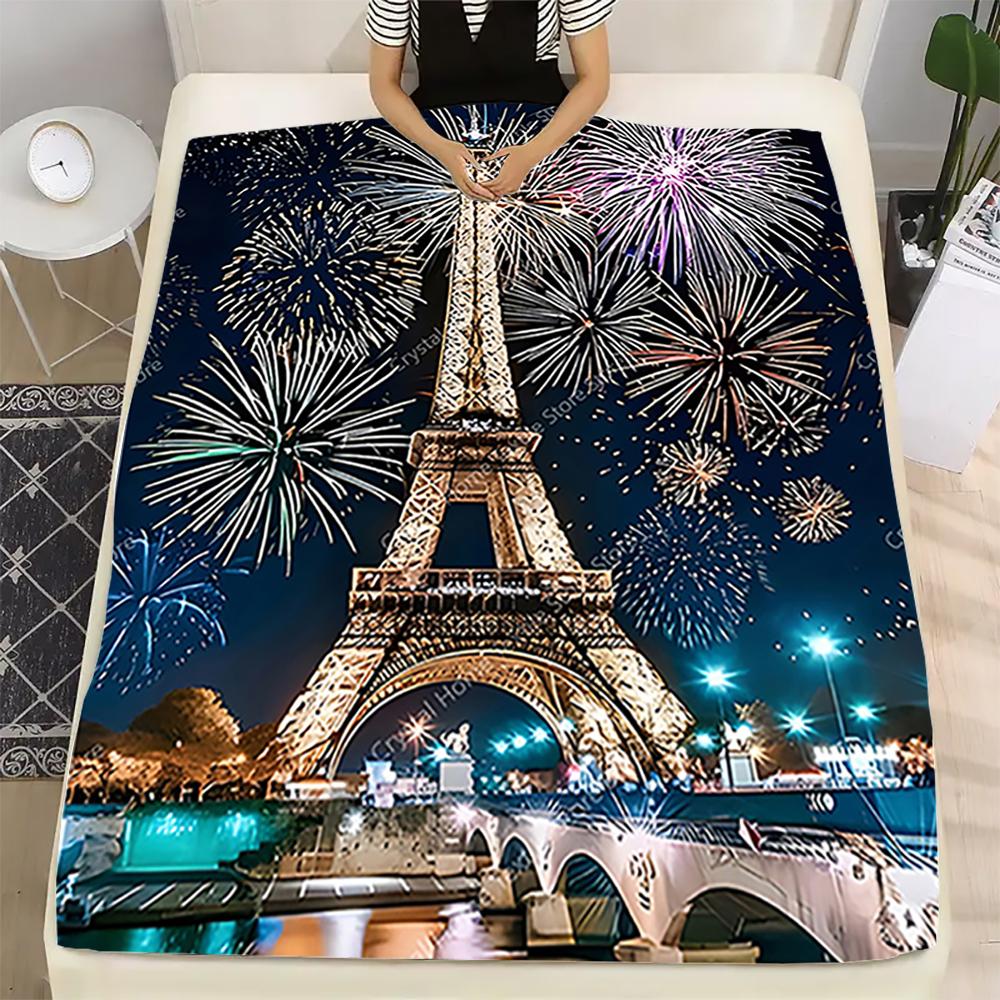 Tower Pattern Soft Flannel Blankets,Keep Warm Throw Blanket Comfortable Blanket for Picnic Beds Sofa Home Bedroom Kids Gift