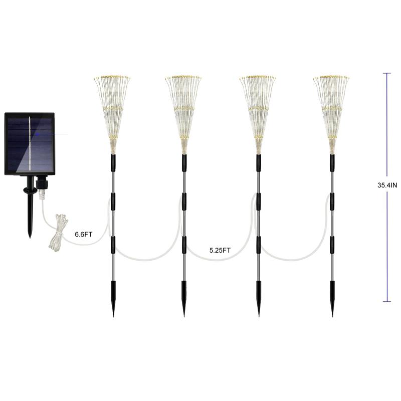 4 шт. Солнечный фейерверк, уличный водонепроницаемый светильник, 8 режимов освещения, декоративные наземные светильники для наружного сада, патио, газона