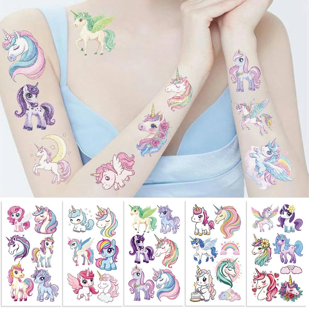 10/14 листов блестящих тату-наклеек с единорогами для персонализированного украшения, временные татуировки для детей