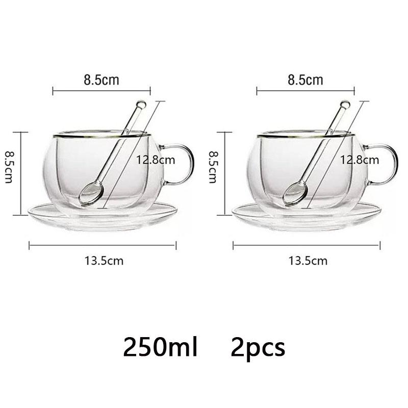 180/250 мл Двойная стеклянная кофейная кружка с ложкой, прозрачная, термостойкая, кружка для молока и эспрессо с блюдцем для десерта, набор стеклянных стаканов