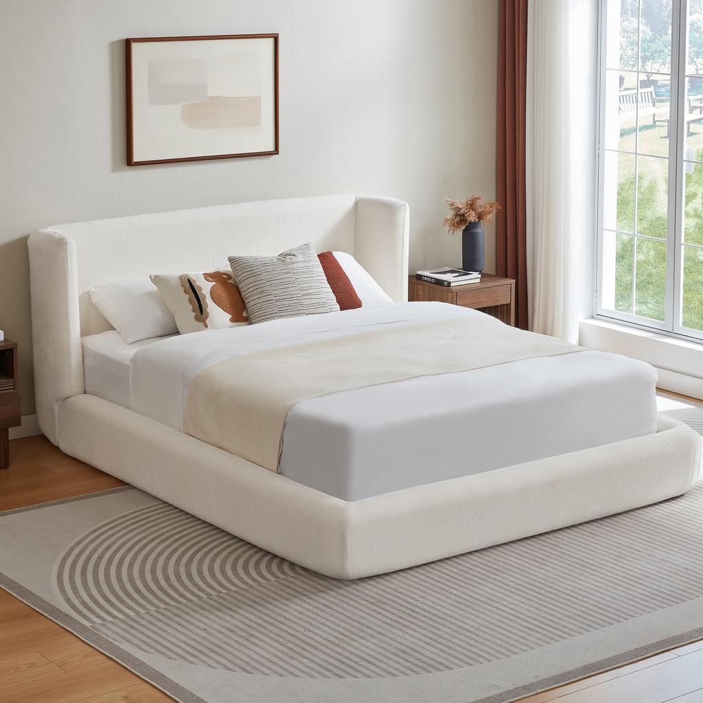 160x200 cm Compression Bed. Bed Frame with Upholstered Headboard, Reinforced Steel Frame, without Box Spring – Easy Assembly, Mattress Not Included.