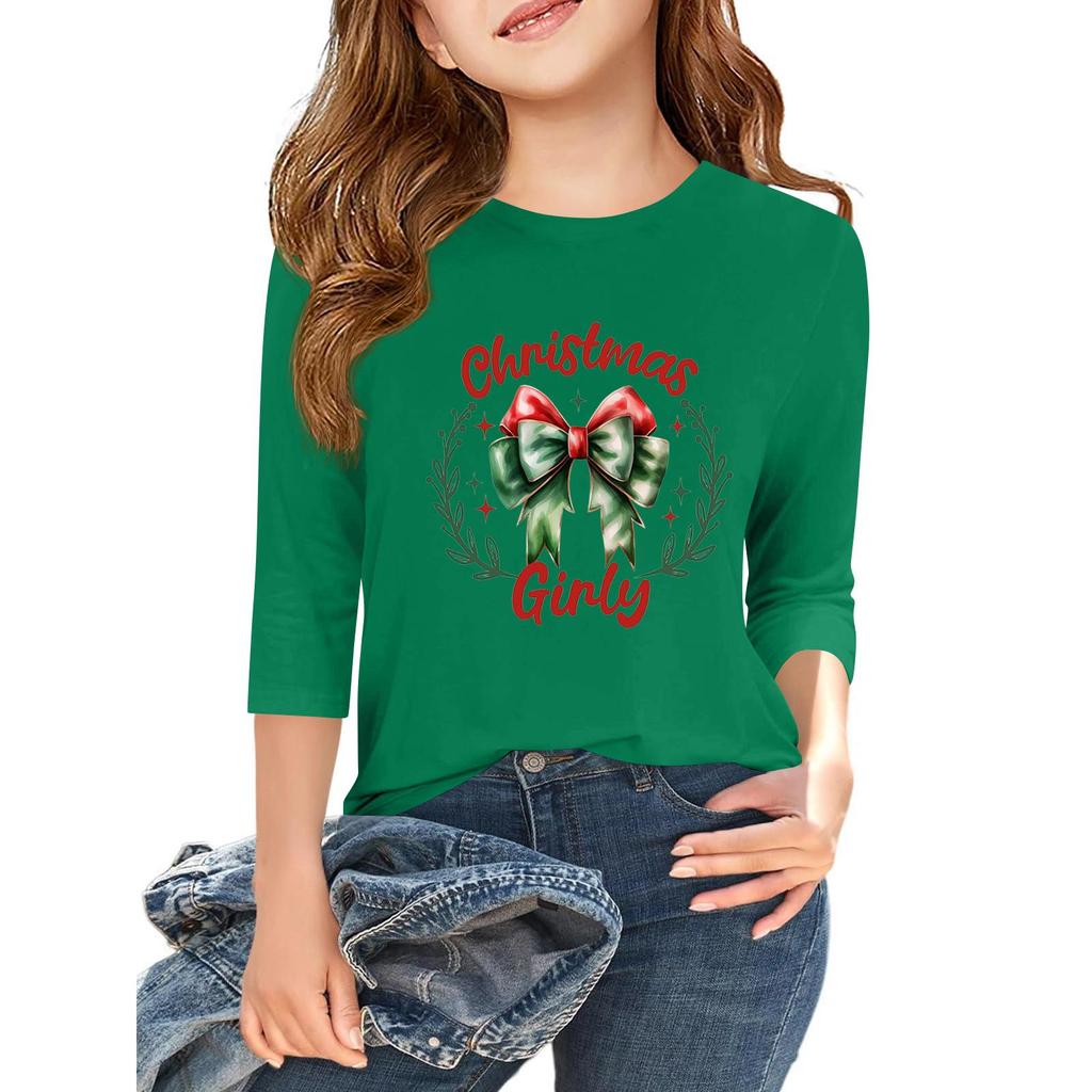 Children's 3/4 Sleeve Independence Day Printed Round Neck Casual T-shirt