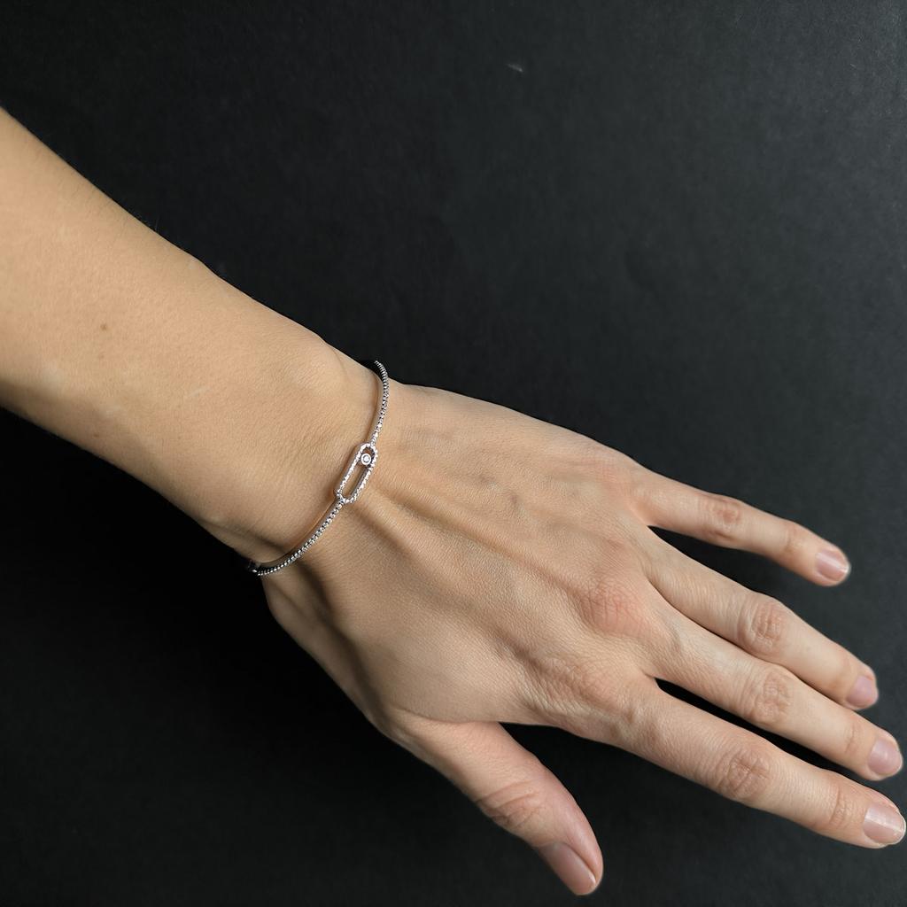 Серебряный браслет с фианитами, вес изделия 7,34 гр (2206354)