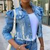 Autumn Denim Coats For Women Puff Sleeve Ripped Hole Short Jeans Coat Jackets Ladies Fashion Single Button Outerwear Coats