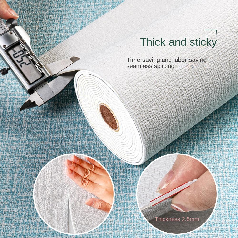 5 Meters / Roll 3D Self-adhesive Thicken Waterproof Wallpaper Linen Textured Pure Color Home Decorative Refurbished Sticker