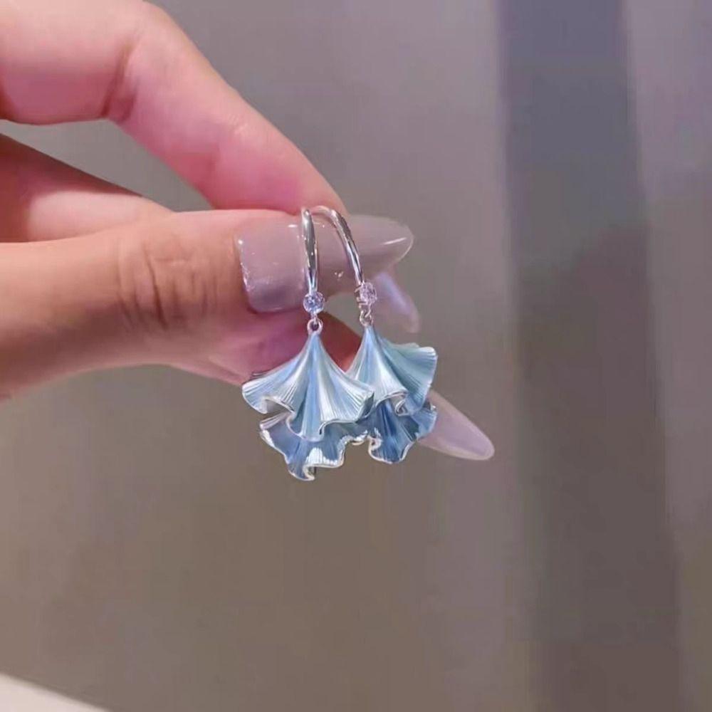 Synthetic Rhinestone Ginkgo Ear Pendant Double-layer Sweet Earrings Jewelry Ginkgo Earrings  Party
