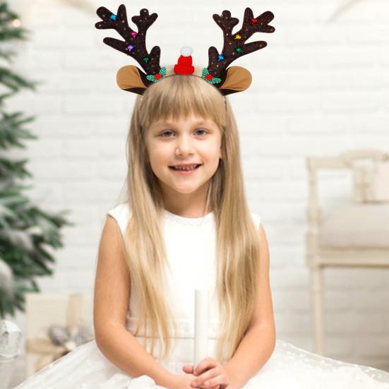 Christmas Reindeer Antlers Headband Women Fawn Horn Hair Hoop Party Costume Ears Plush Material Flexible Fit Headwear