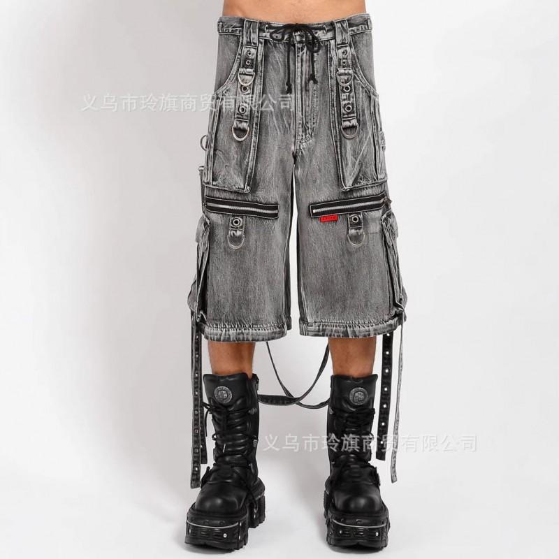 Dark Street Wash Denim Jeans Patchwork Embroidered Cargo Pants Men Women Loose Fit