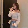 Slash Neck Sexy Off Shoulder Women's Short Top Pure Desire T-shirt Crop Top High Waisted Navel Exposed Puff Sleeve Korean Fashion Spring Autumn
