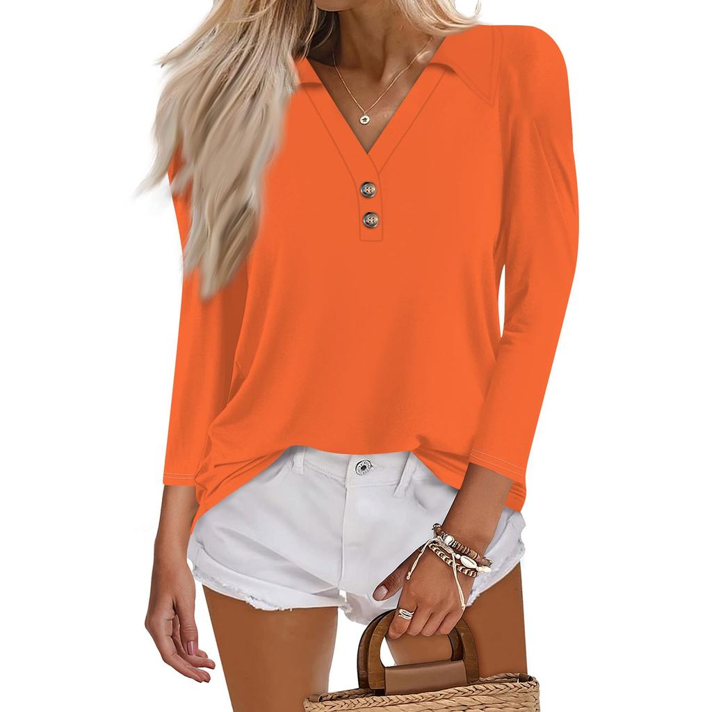 Женская летняя модная повседневная однотонная рубашка с v-образным вырезом и воротником на пуговицах с семиточечным принтом, топ
