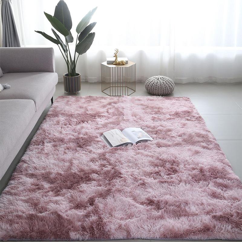 1PC Washable Fluffy Carpet Plush Rug Floor Mat Long Plush Tie Dye Large Size Soft Decoration Bedroom