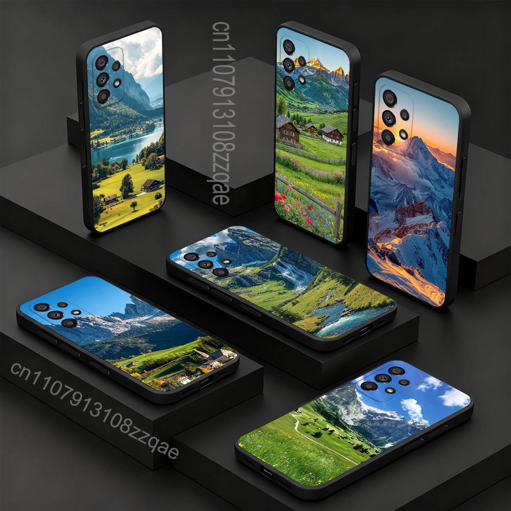Mountains landscape T-Travel For Samsung S 26,25,24,23,22,30,21,10,9,Ultra,Plus,Lite,FE,4,5G Black Soft Case Phone Case