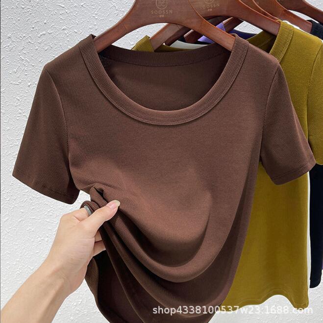 2024 Women's U-Neck Cotton Short-Sleeve Loose Slim Fit T-Shirt