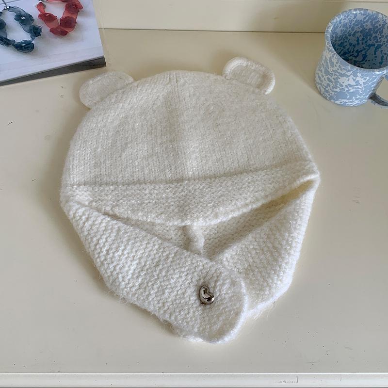 Милая трехмерная шапка с медвежьими ушками из шерсти, женская осенне-зимняя новинка, теплая вязаная шапка с ушками, тренд