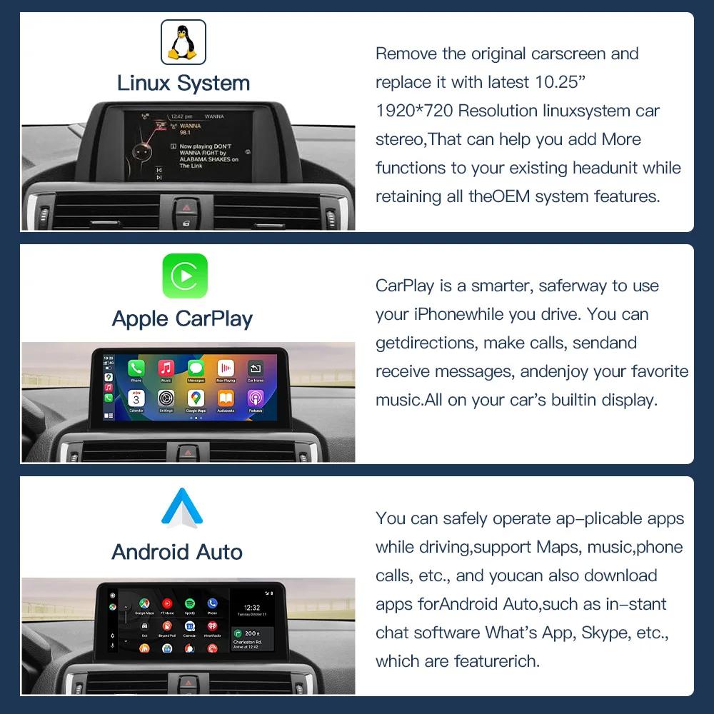 AUTOABC Wireless Carplay и Android Auto 10,25-дюймовый сенсорный экран Linux для автомобиля BMW 1 2 серии NBT система F20/F21/F22 2013-2015