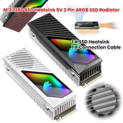 Радиатор для M.2 2280 SSD, радиатор из алюминиевого сплава для SSD с термосиликоновой прокладкой, 5V 3-контактный ARGB кулер для твердотельного накопителя со встроенным вентилятором