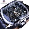 Forsining New Top Men's Watch Hollow Square Automatic Mechanical Watch Men's Watch Men's Belt Watch Blue Needle Watch