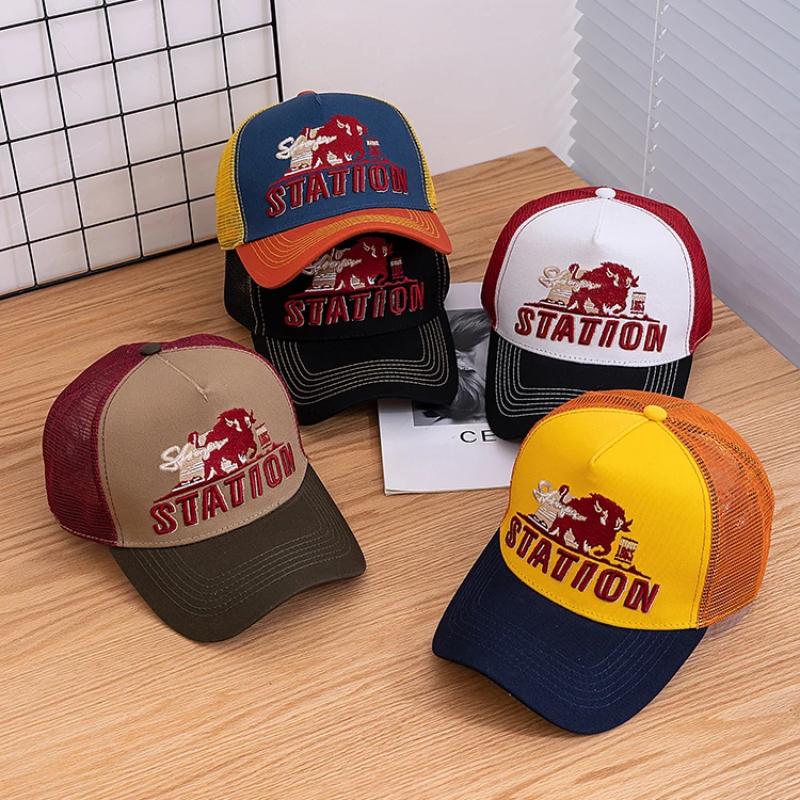 Летняя рыболовная кепка STATION Letter унисекс, дышащая сетчатая кепка дальнобойщика с вышитыми большими бизонами и быками