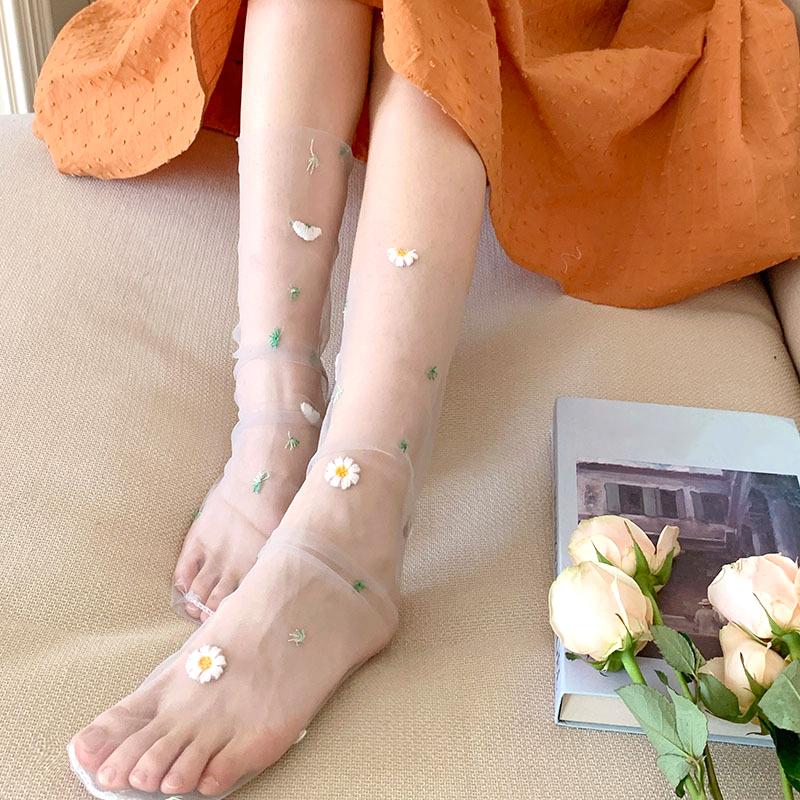 1 пара средних цилиндрических корейских носков Fairyism Mesh Daisy, ультратонкие носки с впитывающим пот ворсом