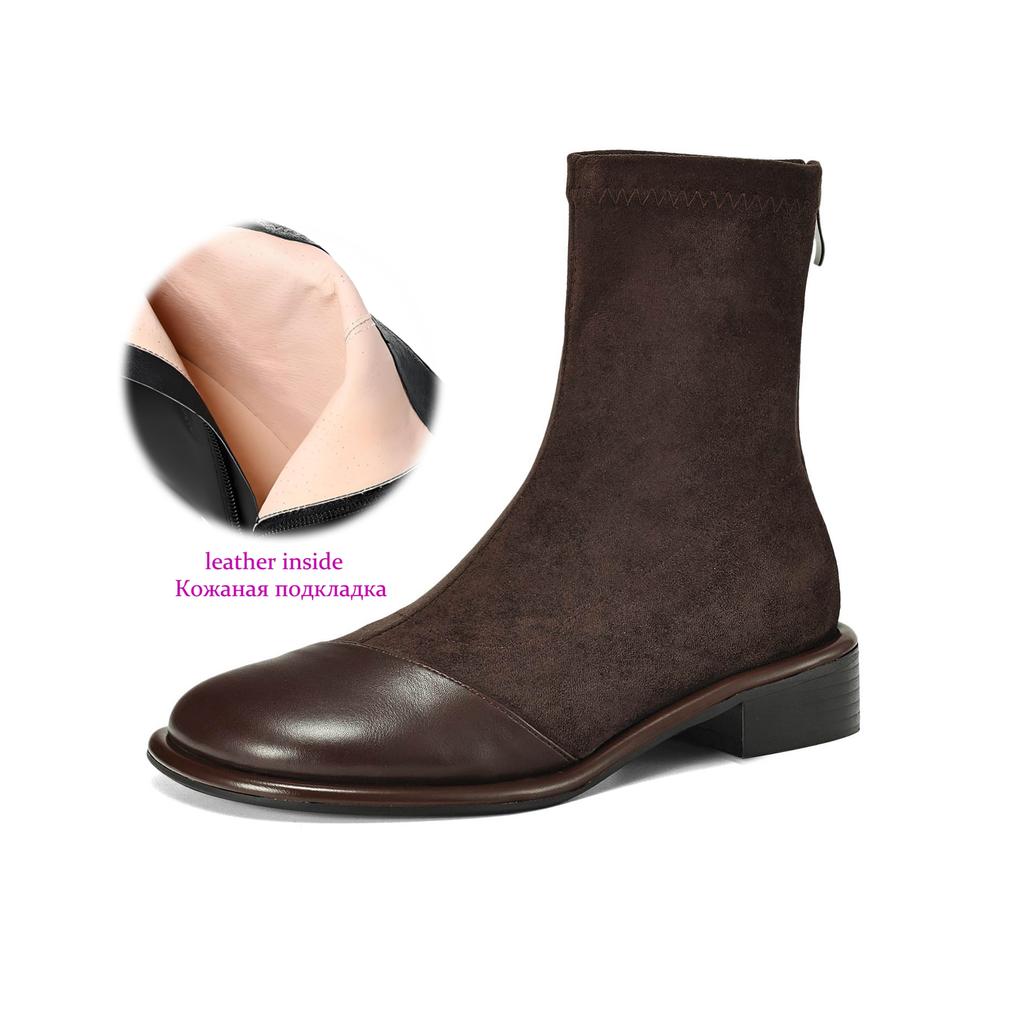 Krazing Pot Флок Осенне-зимняя обувь Низкий каблук Размер 43 Стрейч-сапоги Задняя вставка Прямой стиль Эластичные ботильоны