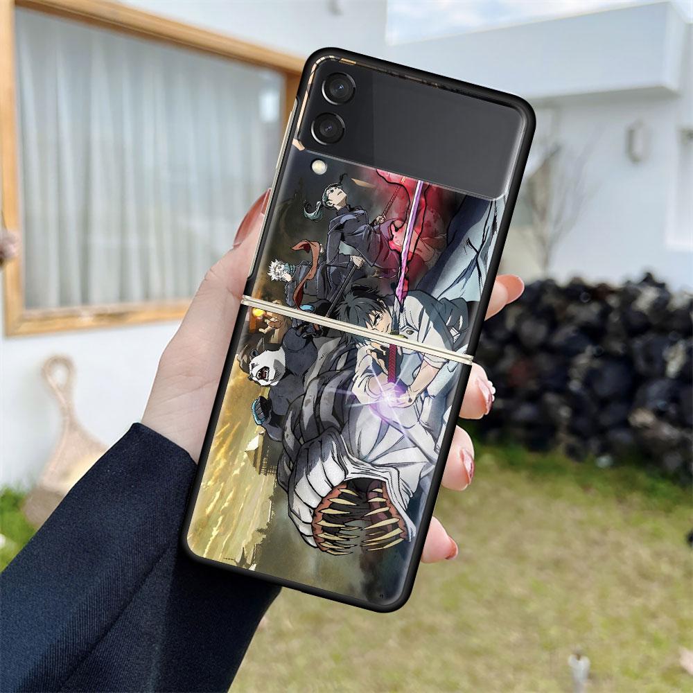 Роскошный чехол для Samsung Galaxy Z Flip 4 3 5G Черные жесткие ПК чехлы для телефона Модная задняя крышка ZFlip Funda Jujutsu Kaisen Аниме-оболочка